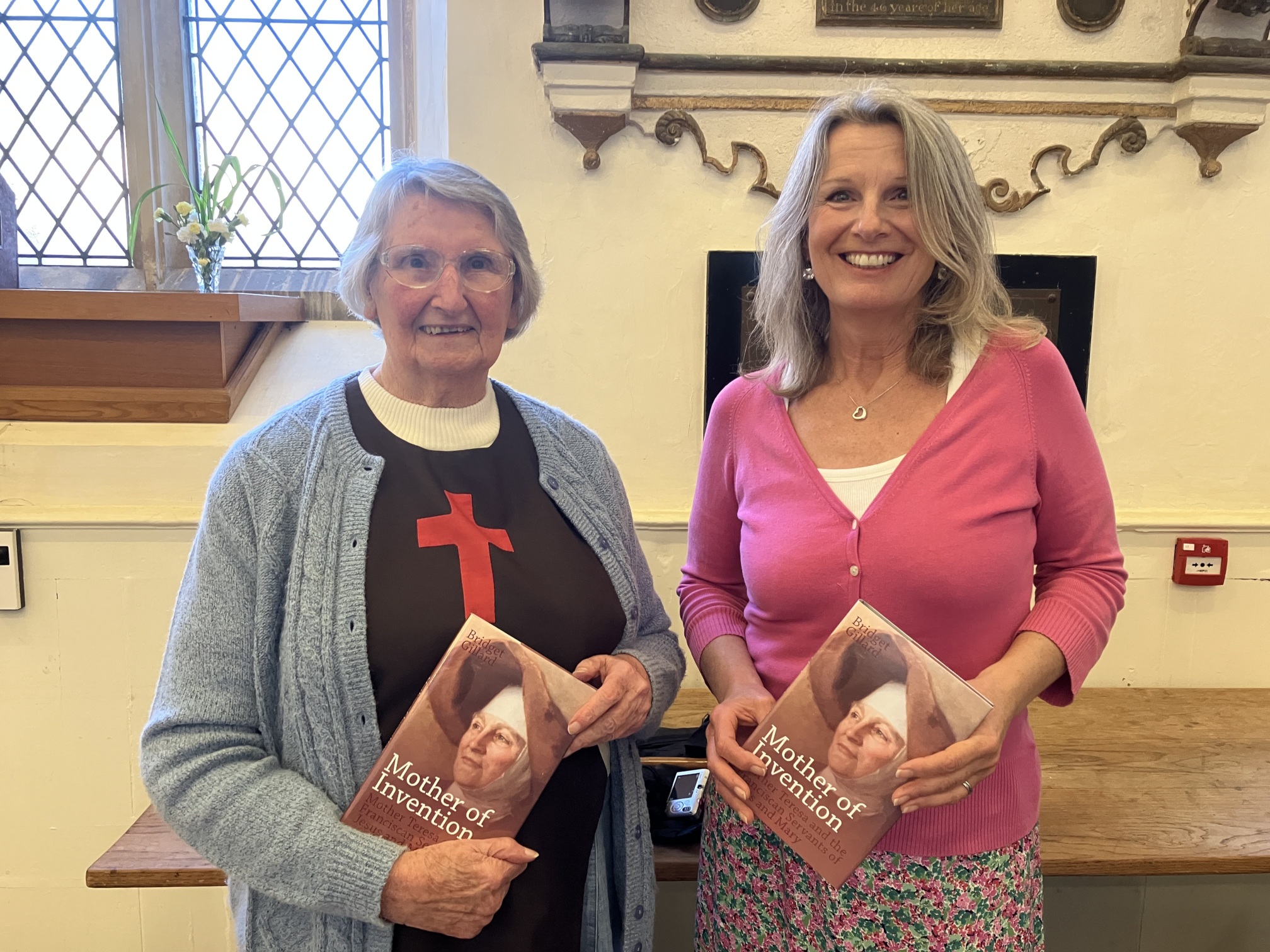 Extern Sister June Roberts with Dr Bridget Gillard, author of 'Mother of Invention', at the book launch.
